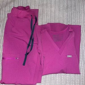 FIGS bright fuchsia XXS Catarina top, XS high waisted Yola pants